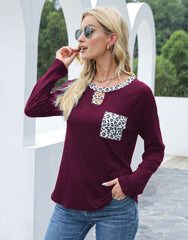 Cutout Leopard Round Neck Long Sleeve T-Shirt