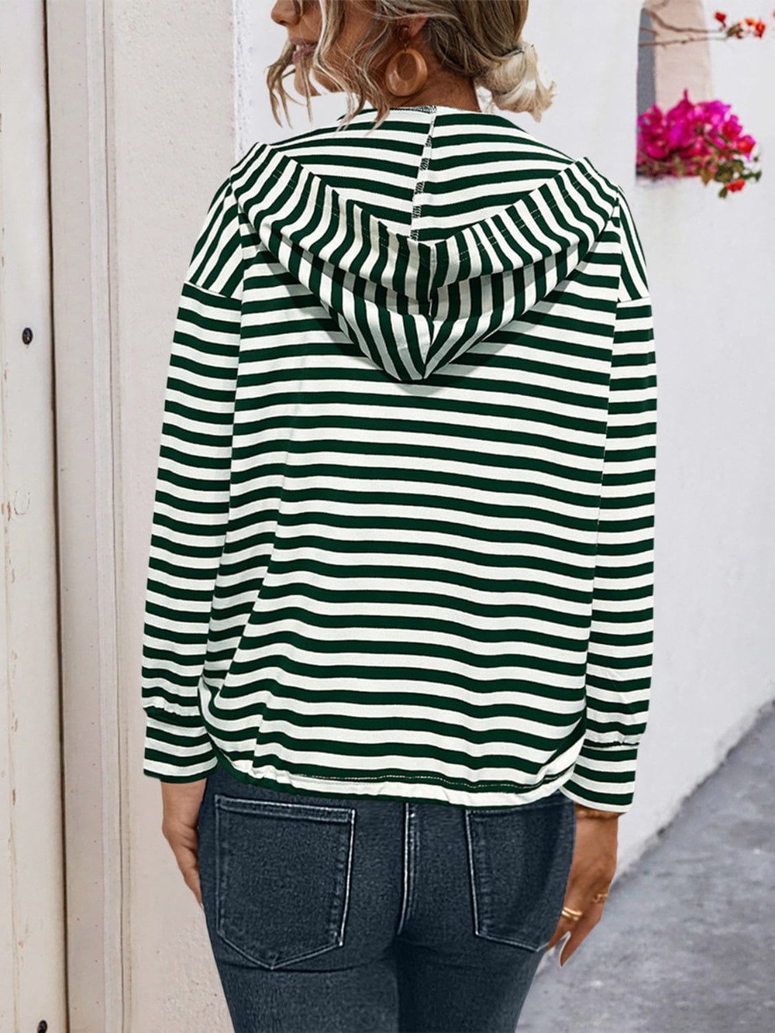 Drawstring Striped Long Sleeve Hoodie - Trendsi