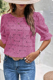 Round Neck Flounce Sleeve Blouse - Flyclothing LLC