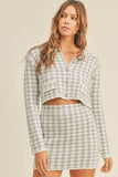 MABLE Houndstooth Cropped Knit Cardigan and Mini Skirt Set - Trendsi