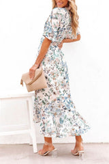 High-Low Printed Surplice Flutter Sleeve Midi Dress Trendsi