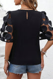 Applique Round Neck Half Sleeve Blouse - Flyclothing LLC