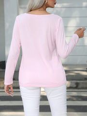 Decorative Button Round Neck Long Sleeve T-Shirt - Flyclothing LLC