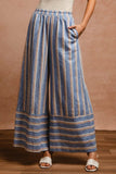 BiBi Striped Wide Leg Pants with Pockets - Trendsi