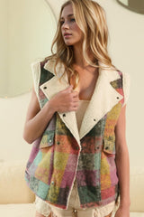 Double Take Full Size Snap Down Plaid Vest Coat with Pockets - Trendsi