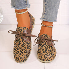 Lace Up Leopard Slip-Ons - Trendsi