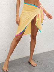 Rainbow Pompom Trim Swim Skirt - Flyclothing LLC