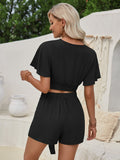 Surplice Flutter Sleeve Top and Tied Shorts Set - Flyclothing LLC