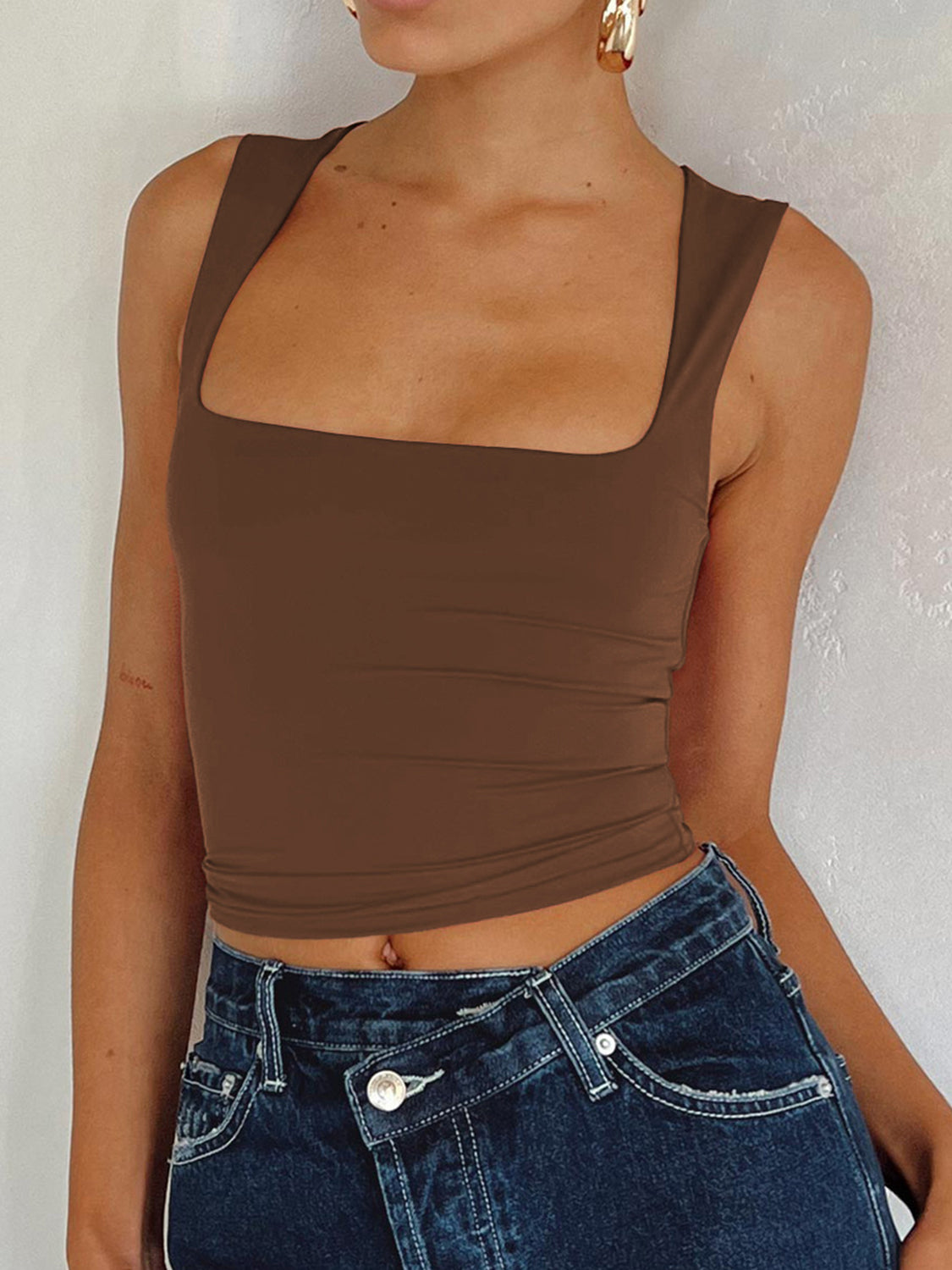 Square Neck Wide Strap Tank Trendsi