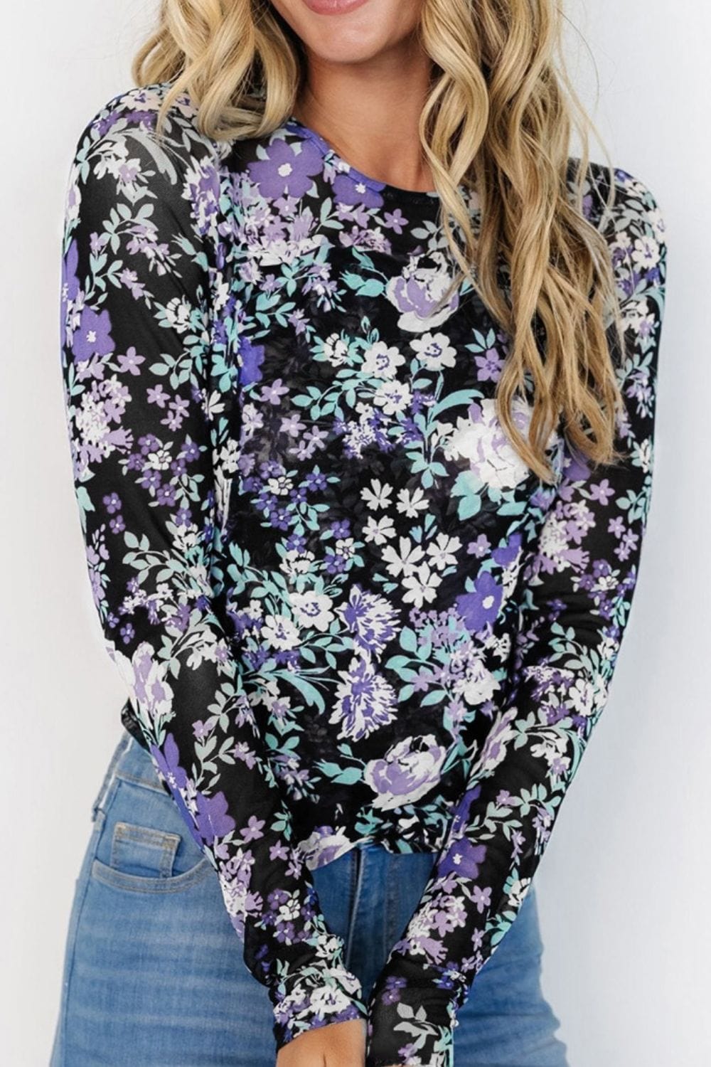 Floral Round Neck Long Sleeve T-Shirt - Trendsi