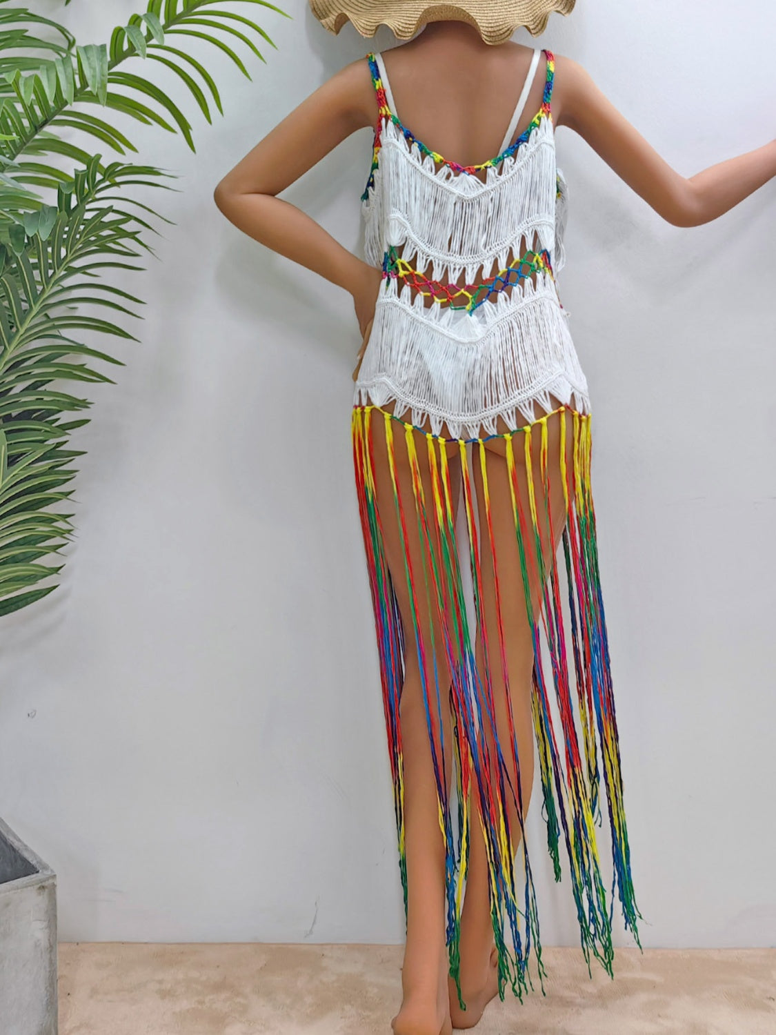 Fringe Scoop Neck Spaghetti Strap Cover-Up - Flyclothing LLC