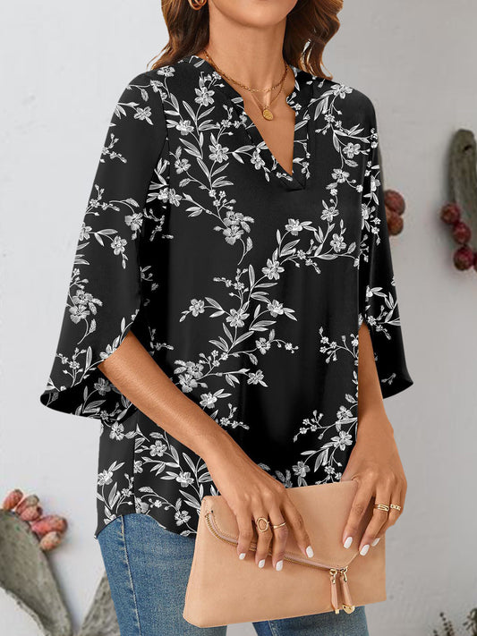 Notched Slit Half Sleeve Blouse Trendsi