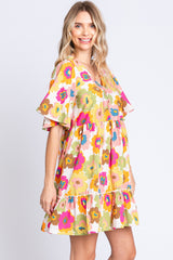 GeeGee Full Size Floral V-Neck Ruffle Trim Mini Dress - Flyclothing LLC