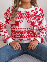 Christmas Element Round Neck Long Sleeve Sweater - Trendsi