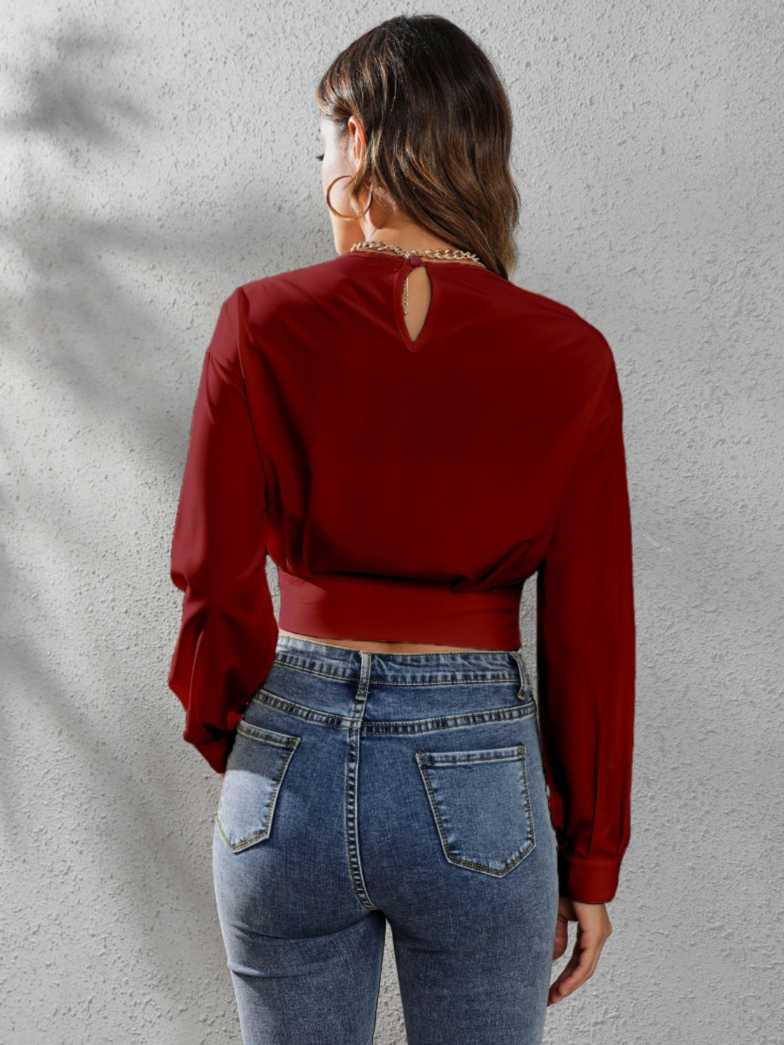 Round Neck Long Sleeve Blouse - Flyclothing LLC