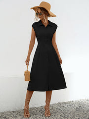 Button Up Cap Sleeve Midi Dress - Flyclothing LLC