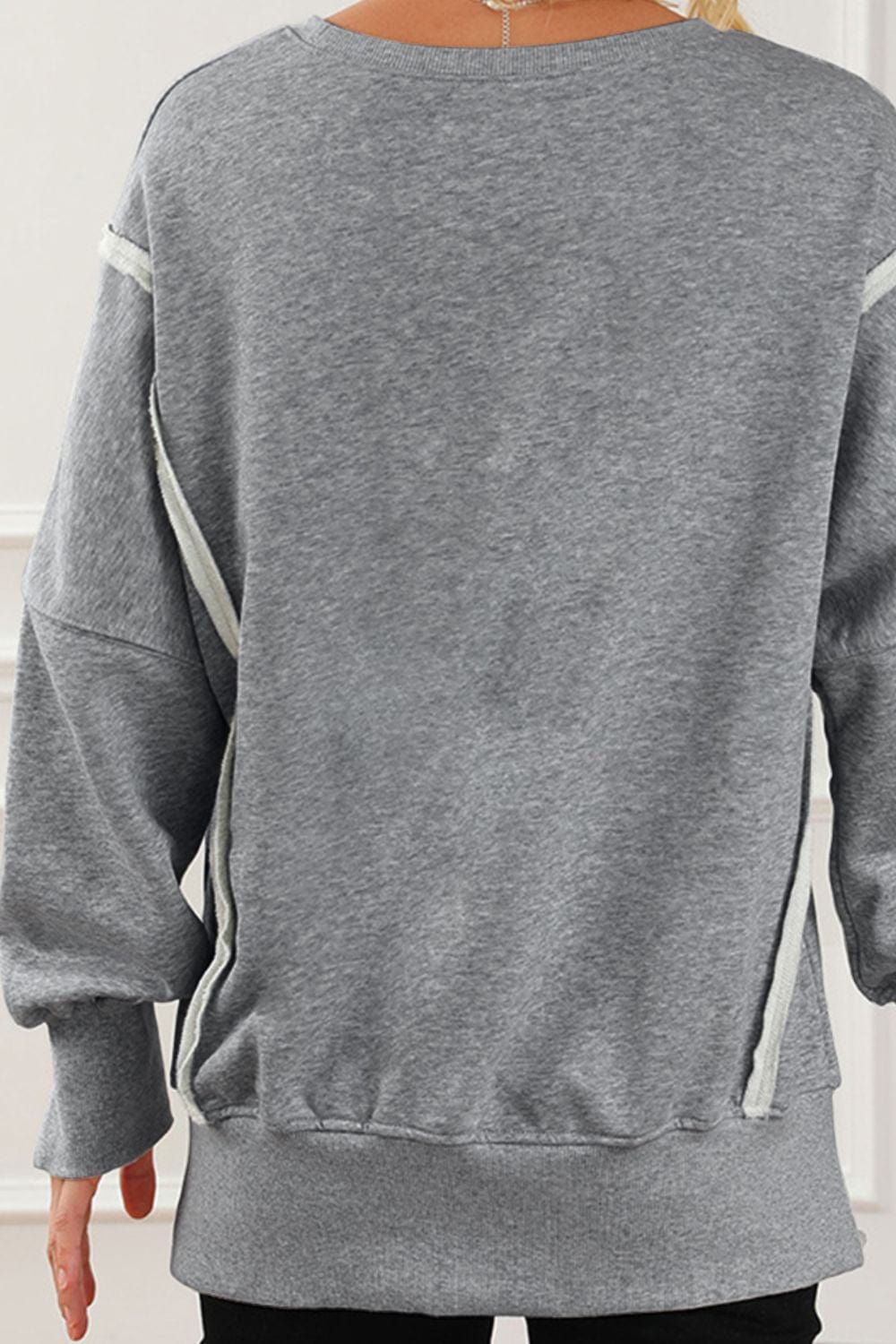 Exposed Seam High-Low Long Sleeve Sweatshirt - Trendsi