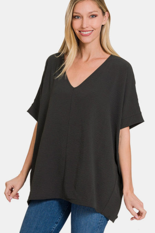 Zenana Full Size V-Neck Short Sleeve Top - Flyclothing LLC