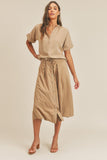 MABLE Short Sleeve Top and Button Down Midi Skirt Set - Trendsi