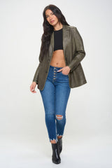 Coalition LA Single-Breasted Vegan Leather Blazer - Trendsi