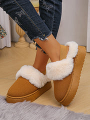 Faux Fur Round Toe Platform Slippers