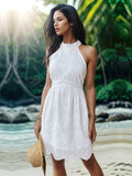 Eyelet Grecian Neck Mini Dress - Flyclothing LLC