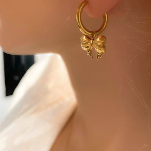 18K Gold-Plated Bow Earrings - Trendsi