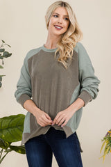 Celeste Full Size High-Low Contrast Round Neck Sweatshirt - Trendsi