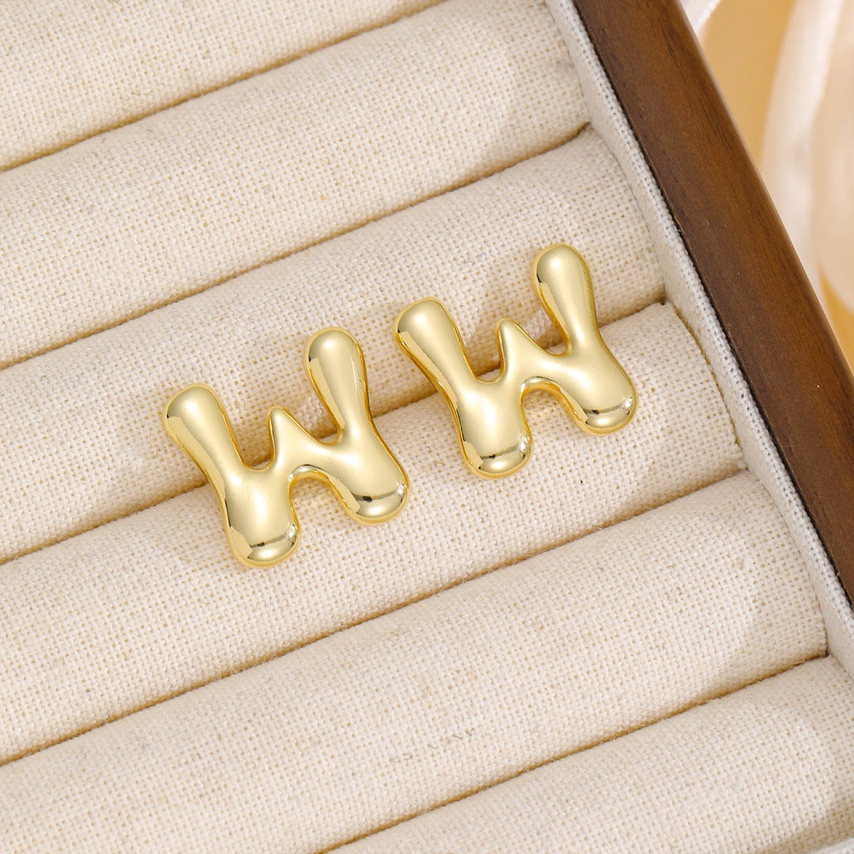 18K Gold-Plated Bubble Letter Stud Earrings - Trendsi