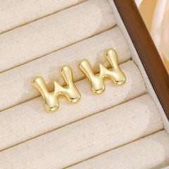 18K Gold-Plated Bubble Letter Stud Earrings - Trendsi