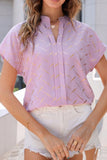 Printed Notched Short Sleeve Blouse - Flyclothing LLC