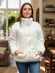 Full Size Turtleneck Zip Up Long Sleeve Sherpa Jacket - Trendsi