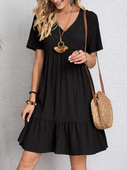 Full Size V-Neck Short Sleeve Dress - Trendsi