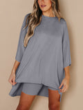 Full Size Round Neck Top and Skinny Shorts Set - Trendsi