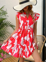 Printed Notched Cap Sleeve Dress Trendsi