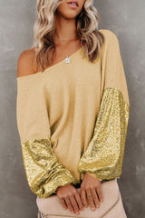 Sequin Waffle-Knit Blouse - Flyclothing LLC