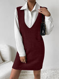 V-Neck Sleeveless Sweater Dress with Pockets