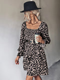 Leopard Smocked Flounce Sleeve Mini Dress - Trendsi