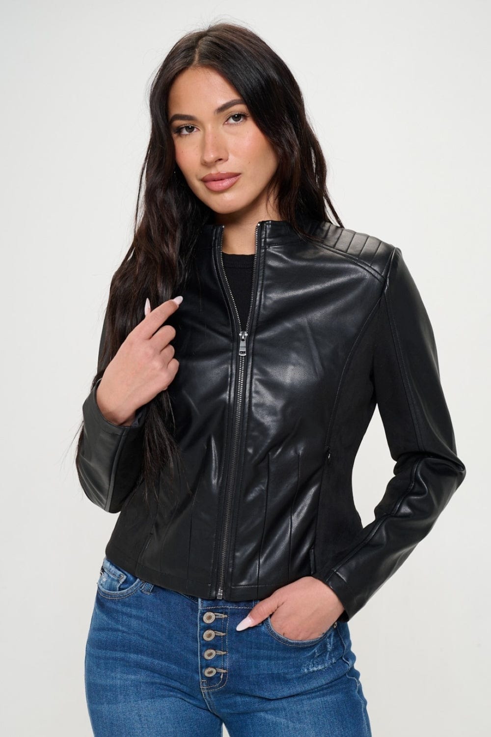 Coalition LA Zip Up Vegan Moto Jacket - Trendsi