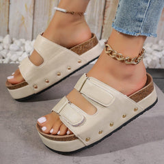 PU Leather Studded Platform Sandals - Trendsi