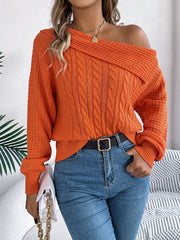 Cable-Knit One Shoulder Long Sleeve Sweater - Trendsi