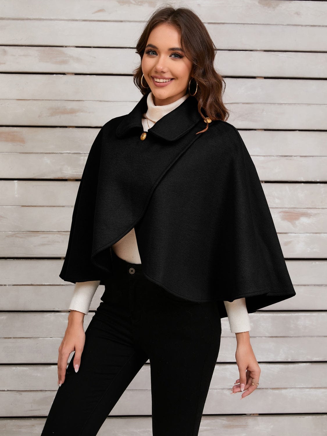 Collared Neck Cropped Cape - Trendsi