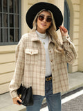 Plaid Collared Neck Long Sleeve Jacket