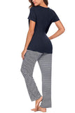 Pocketed Short Sleeve Top and Striped Pants Lounge Set - Flyclothing LLC