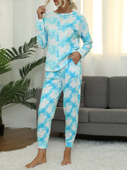 Tie-Dye Round Neck Top and Pants Lounge Set - Flyclothing LLC