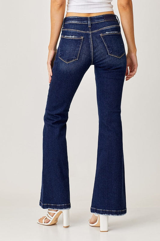 RISEN Full Size Low Rise Flare Jeans - Trendsi