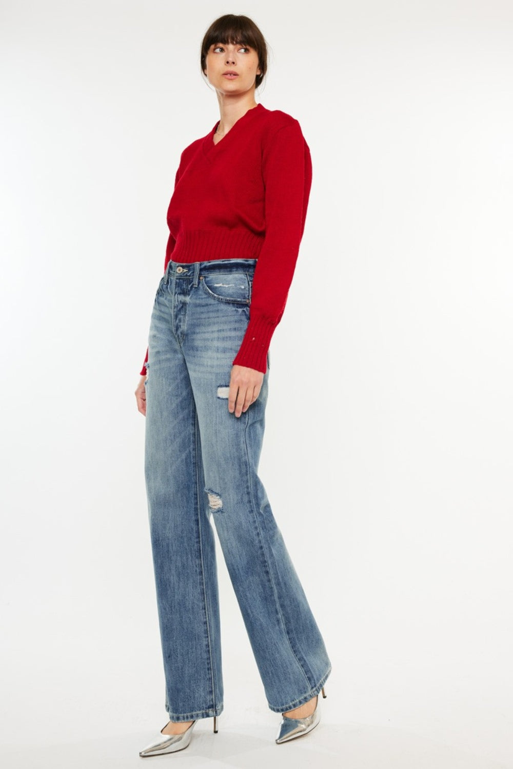 Kancan Distressed High Waist Bootcut Jeans