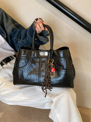 PU Leather Handbag with Pendant - Trendsi