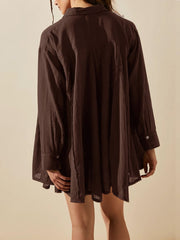 Button Up Collared Neck Long Sleeve Longline Shirt - Trendsi