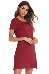 Round Neck Short Sleeve Lounge Dress - Flyclothing LLC